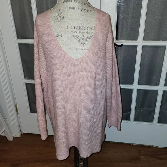 Intimately Free People‎ Womens Pink Wool Blend Oversized V Neck Sweater XS Small - Picture 1 of 5